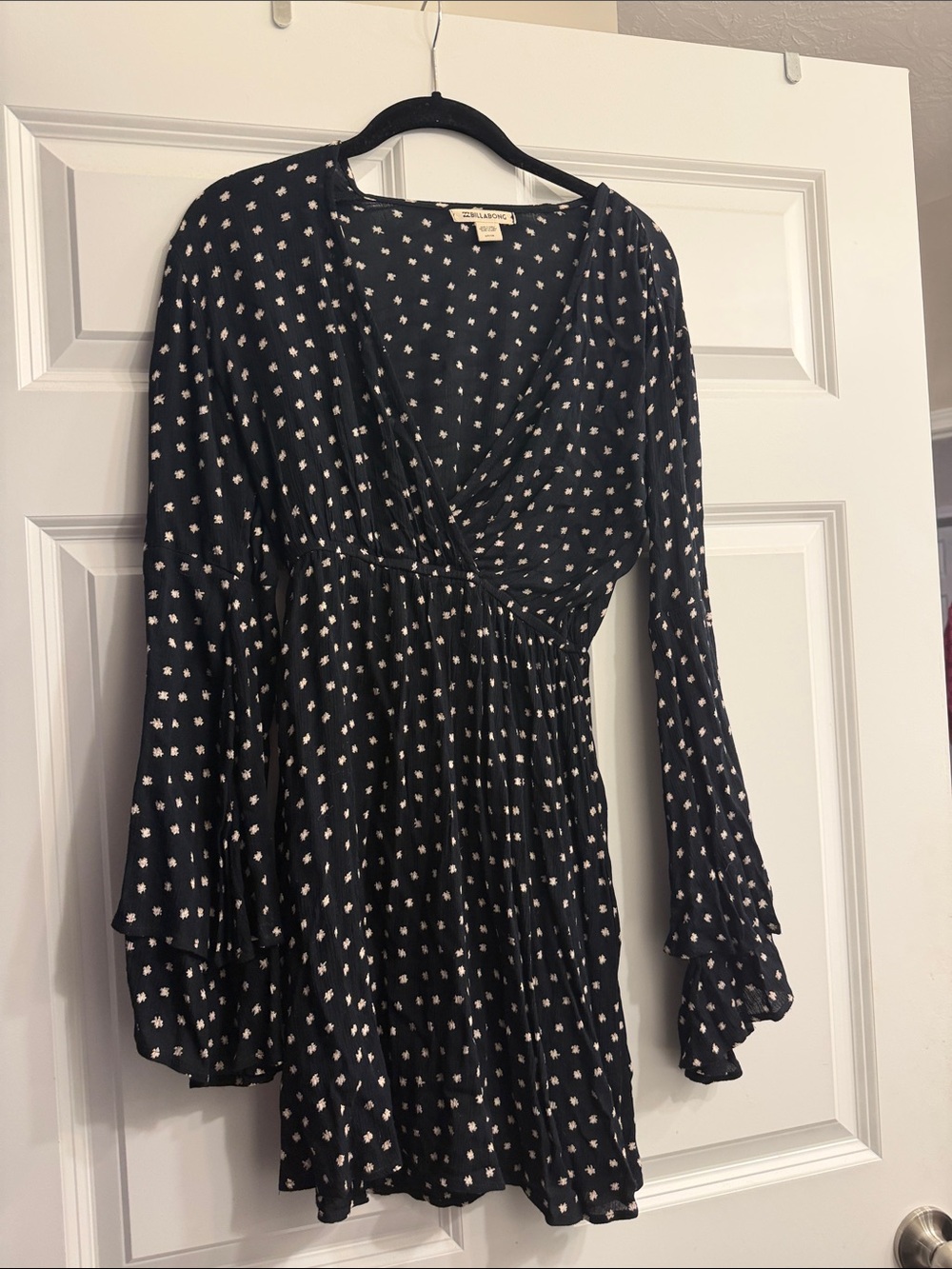 Billabong Black Mini Dress with Cream Dot Pattern worn once small